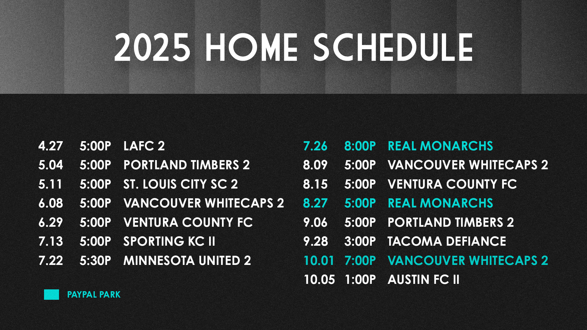 2025 The Town FC Home Schedule